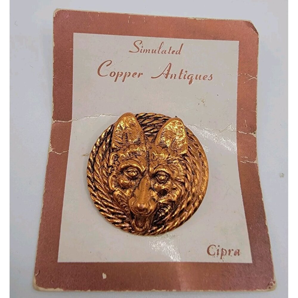 NWT Simulated Copper Lapel Pin Wolf Dog Fox Face Cipra NEW